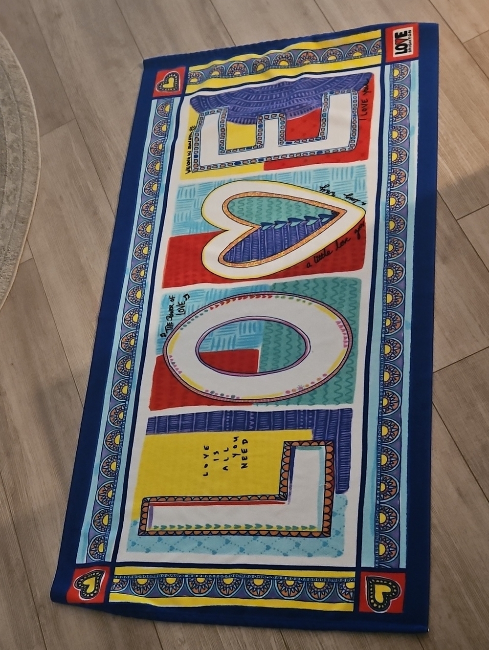 Brighton Multicolor LOVE Graphic Bath Towel—Blue, Yellow, Red, White